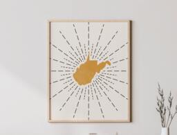 West Virginia Boho Wall Art - Mid Century Modern State Of Virginia, Bohemian Decor, Print - thumbnail 1