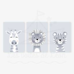 Set Of 3 Children's Safari Posters Lion, Giraffe, Tiger. Wall Decoration For Baby's Room. Baby Shower Gift Idea - thumbnail 3