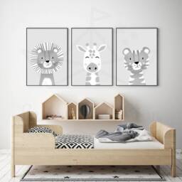 Set Of 3 Children's Safari Posters Lion, Giraffe, Tiger. Wall Decoration For Baby's Room. Baby Shower Gift Idea - thumbnail 2