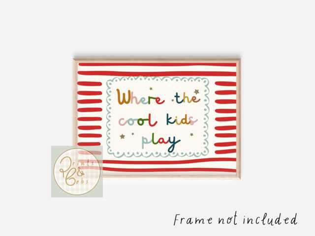 Where The Cool Kids Play, Bright Red Stripe Gender Neutral Landscape Wall Art - Unframed