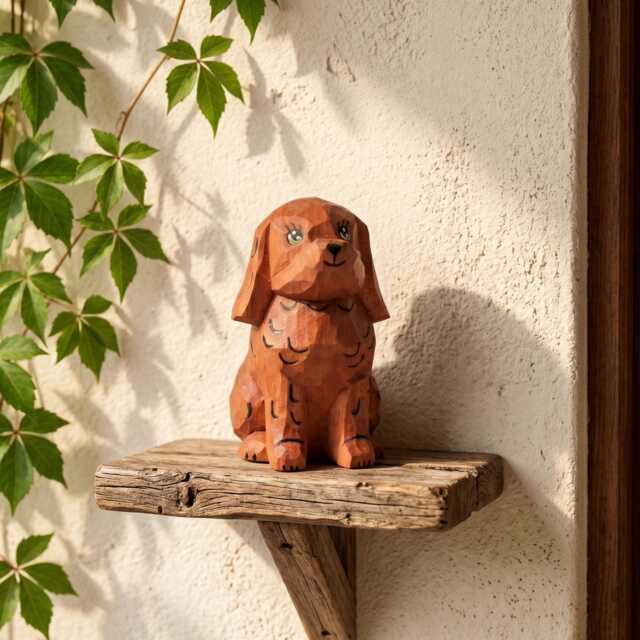 Whimsical Wooden Puppy Figurine - Hand Carved Spaniel Dog Statue Rustic Shelf Decor & Pet Lover Gift Idea - image 1