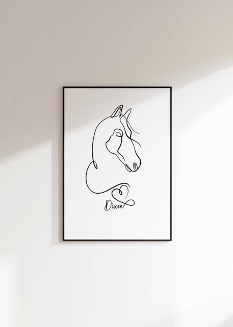 Personalised Horse Print, Gift, Minimalist Line Art Drawing, Memorial Pet Loss Bereavement - image 1