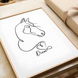 Personalised Horse Print, Gift, Minimalist Line Art Drawing, Memorial Pet Loss Bereavement - thumbnail 2
