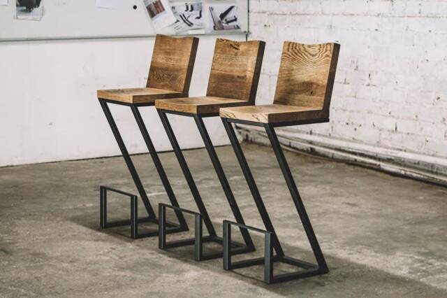 Industrial Oak Wood Bar Chair With Metal Legs - image 1
