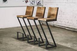 Industrial Oak Wood Bar Chair With Metal Legs - thumbnail 1