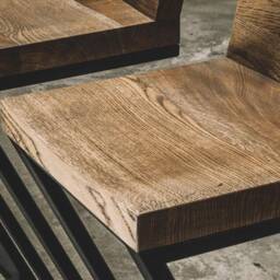 Industrial Oak Wood Bar Chair With Metal Legs - thumbnail 3