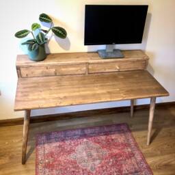 Bespoke Handmade Wooden Dressing Table/Desk. 120 X 60cm , Tapered Legs. Dark, Two Tire, Shelf, Monitors Stand, Computer Drawer Solid Wood - thumbnail 1