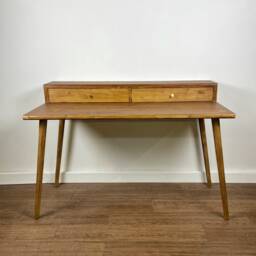 Bespoke Handmade Wooden Dressing Table/Desk. 120 X 60cm , Tapered Legs. Dark, Two Tire, Shelf, Monitors Stand, Computer Drawer Solid Wood - thumbnail 2