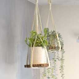 Plant Hanger No Tassel Indoor, Hanging Planter With Wooden Disc, Indoor Wall Flower Pot Holder, Macrame Wood Ceiling Shelf For - thumbnail 3