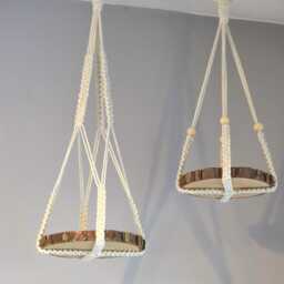 Plant Hanger No Tassel Indoor, Hanging Planter With Wooden Disc, Indoor Wall Flower Pot Holder, Macrame Wood Ceiling Shelf For - thumbnail 2