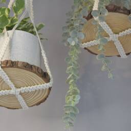 Plant Hanger No Tassel Indoor, Hanging Planter With Wooden Disc, Indoor Wall Flower Pot Holder, Macrame Wood Ceiling Shelf For - thumbnail 4