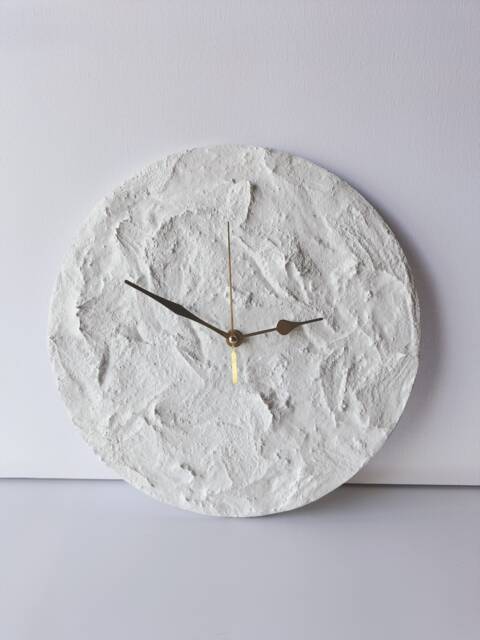 "White Textured Concrete Wall Clock With Gold Hands - " - image 1