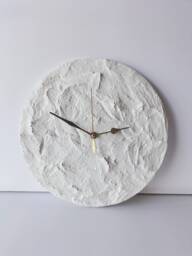 "White Textured Concrete Wall Clock With Gold Hands - "