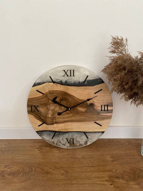 Wood Epoxy Resin Modern Wall Clock, Rectangle Cool Designer Clocks, Oversized Art - image 1