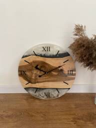 Wood Epoxy Resin Modern Wall Clock, Rectangle Cool Designer Clocks, Oversized Art - thumbnail 1