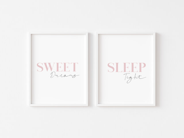 Sweet Dreams Sleep Tight Prints Pink Bedroom Wall Art - Unframed - image 1