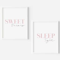 Sweet Dreams Sleep Tight Prints Pink Bedroom Wall Art - Unframed - thumbnail 2