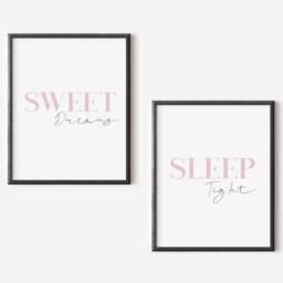 Sweet Dreams Sleep Tight Prints Pink Bedroom Wall Art - Unframed - thumbnail 3