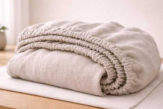 Linen Fitted Sheet - Washed Bed With Elastic - Natural, Breathable Bedding Multiple Sizes Minimalist Scandinavian Style - image 1