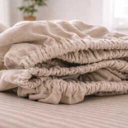 Linen Fitted Sheet - Washed Bed With Elastic - Natural, Breathable Bedding Multiple Sizes Minimalist Scandinavian Style - thumbnail 2