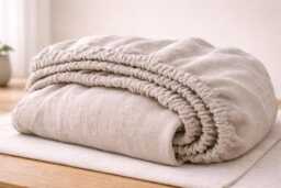 Linen Fitted Sheet - Washed Bed With Elastic - Natural, Breathable Bedding Multiple Sizes Minimalist Scandinavian Style - thumbnail 1