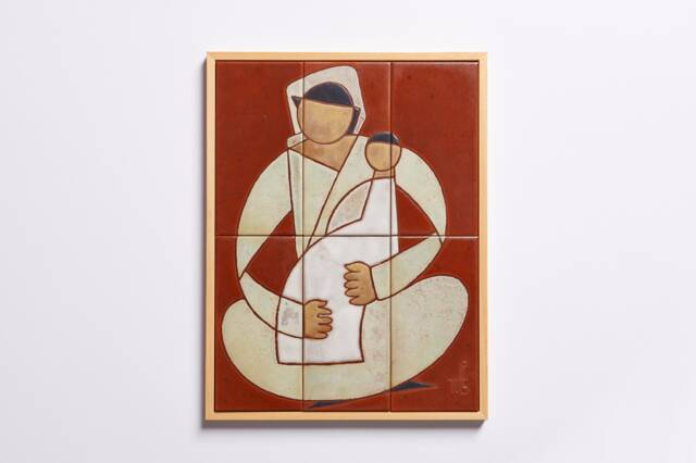 Motherhood Wall Decor Handmade Tiles Ceramic Art Burnt Orange Family Reunion New Mum Gift Pieced-Together Creations Zoom Background Warm Hug - image 1