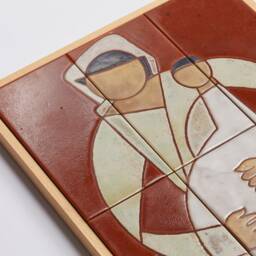 Motherhood Wall Decor Handmade Tiles Ceramic Art Burnt Orange Family Reunion New Mum Gift Pieced-Together Creations Zoom Background Warm Hug - thumbnail 3