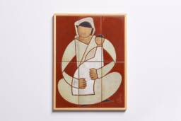 Motherhood Wall Decor Handmade Tiles Ceramic Art Burnt Orange Family Reunion New Mum Gift Pieced-Together Creations Zoom Background Warm Hug - thumbnail 1