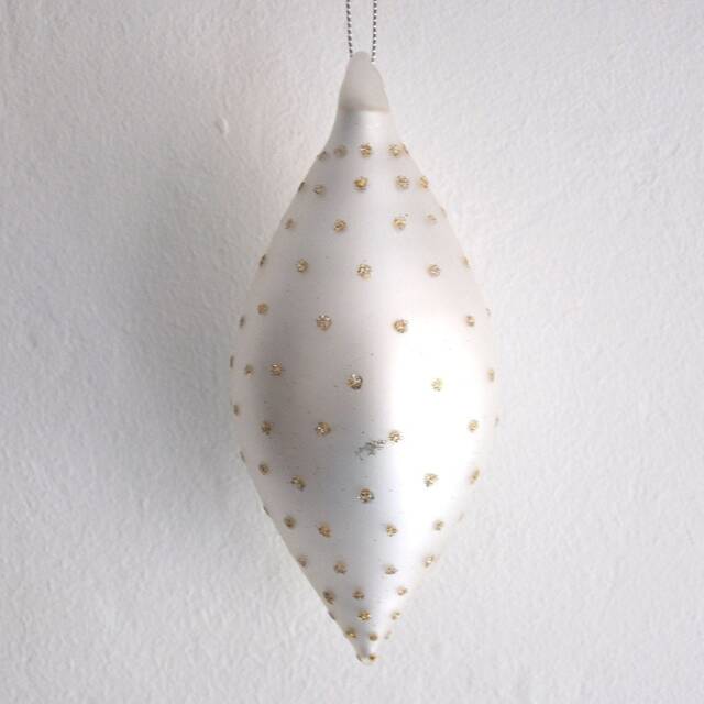 Small White Silver Finial Shaped Decoration With Gold Glitter Spots Hand Blown Glass Christmas Tree - Holiday Ornaments Festive Winter Gift - image 1