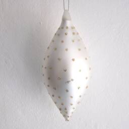 Small White Silver Finial Shaped Decoration With Gold Glitter Spots Hand Blown Glass Christmas Tree - Holiday Ornaments Festive Winter Gift