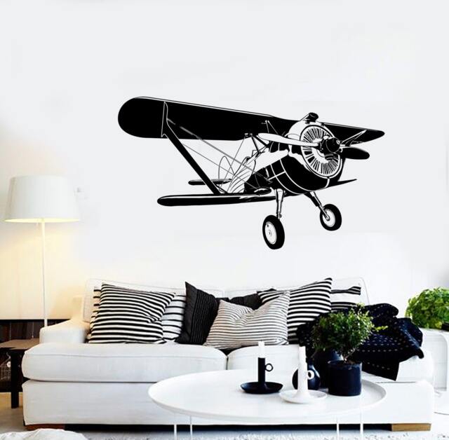 Wall Vinyl Airplane Retro Biplane Guaranteed Quality Decal Mural Art 1647Dz - image 1