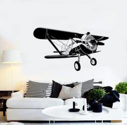 Wall Vinyl Airplane Retro Biplane Guaranteed Quality Decal Mural Art 1647Dz - thumbnail 1
