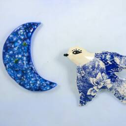 Ceramic Moon Wall Hanging With Blue Crystal Glaze, Porcelain Clay, Boho & Mystical Home Decor Art, Crescent Cycle - thumbnail 3