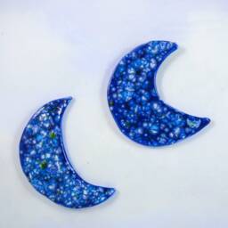 Ceramic Moon Wall Hanging With Blue Crystal Glaze, Porcelain Clay, Boho & Mystical Home Decor Art, Crescent Cycle - thumbnail 2