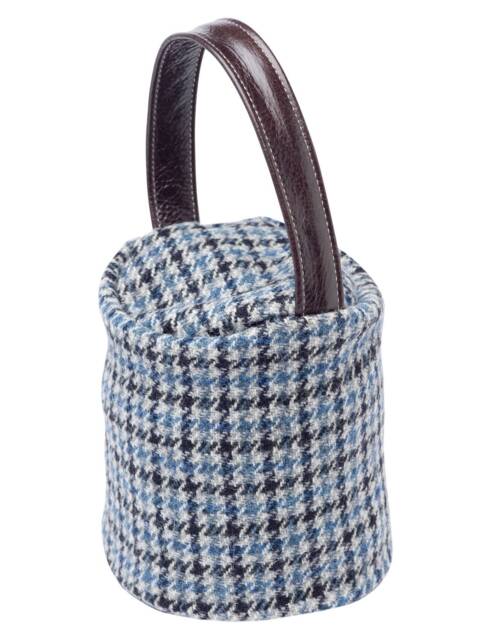 Harris Tweed 100% Pure New Wool Round Doorstop Cover With Real Leather Handle - Cobalt Houndstooth