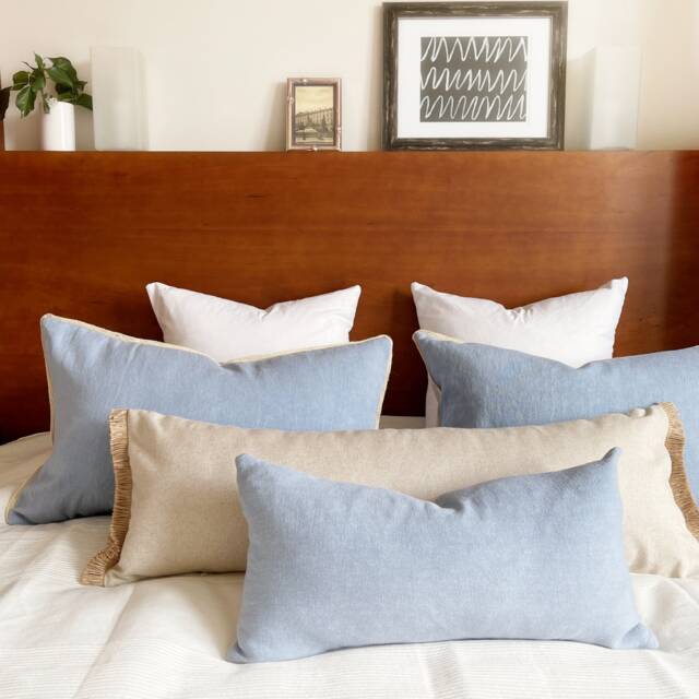 Sky Blue Linen Lumbar Pillow Cover Hamptons Style Throw Cushion - image 1