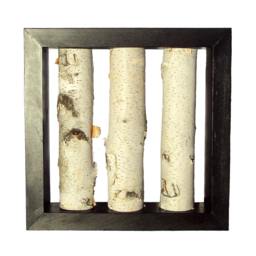 "Ebony Stained Birch Log Wall Art Rustic Home Decor - 16.5""x16.5"