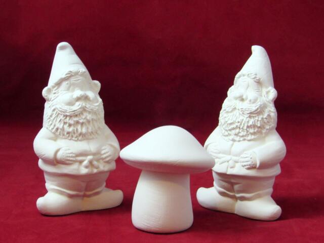 Set Of Two Ceramic Garden Gnomes - Ready To Paint, 5 Inch - image 1