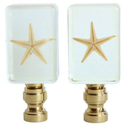 Starfish Lamp Finials - Natural Star Fish Specimens in Clear Acrylic On Shiny Brass Hardware A Single Finial Or Matching Pair - thumbnail 3