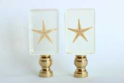 Starfish Lamp Finials - Natural Star Fish Specimens in Clear Acrylic On Shiny Brass Hardware A Single Finial Or Matching Pair - thumbnail 1