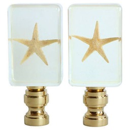 Starfish Lamp Finials - Natural Star Fish Specimens in Clear Acrylic On Shiny Brass Hardware A Single Finial Or Matching Pair - thumbnail 2