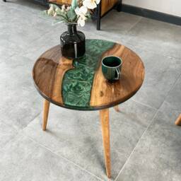 Round Live Edge Epoxy Coffee Table Walnut Side Mid Century Modern End With Wooden Legs Handmade - thumbnail 1
