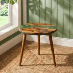Round Live Edge Epoxy Coffee Table Walnut Side Mid Century Modern End With Wooden Legs Handmade - thumbnail 3