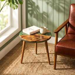 Round Live Edge Epoxy Coffee Table Walnut Side Mid Century Modern End With Wooden Legs Handmade - thumbnail 4