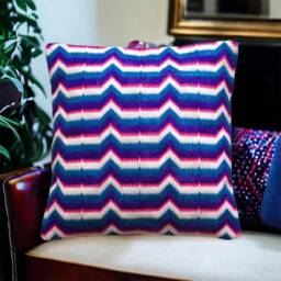 Funky Bargello Needlepoint Cushion in Red, White & Blue