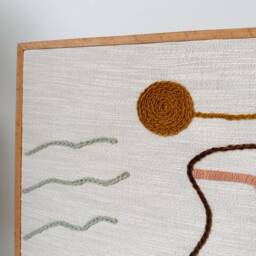 Hand Woven Framed Tapestry Earth Tones Boho Mint Wall Textile Art, Abstract Eye Design - thumbnail 3