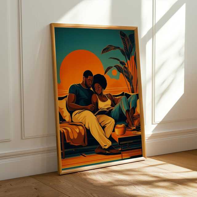 Couple At Sunset Art Print Boho Afrocentric Home Decor - Poster Only - image 1