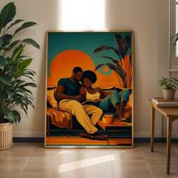 Couple At Sunset Art Print Boho Afrocentric Home Decor - Poster Only - thumbnail 2