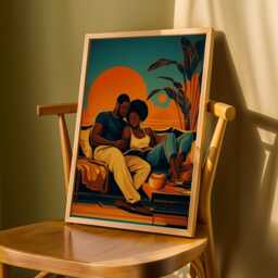 Couple At Sunset Art Print Boho Afrocentric Home Decor - Poster Only - thumbnail 3