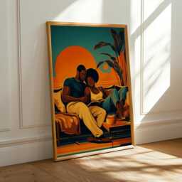 Couple At Sunset Art Print Boho Afrocentric Home Decor - Poster Only - thumbnail 1
